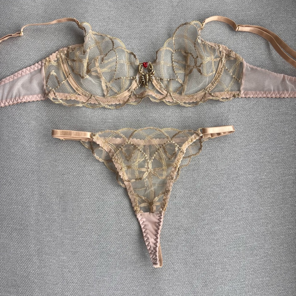 Gold and Pink Lace Underwire Bra Intimates